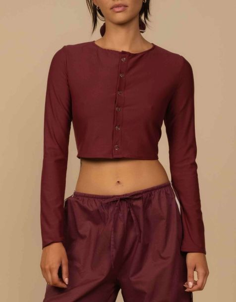 MONTCE button-down cardi in maroon - view 1