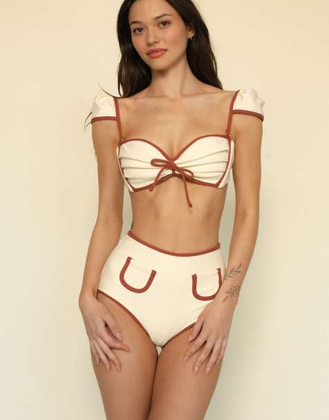 MONTCE cabana bows bikini top in terracotta binded oat - view 1