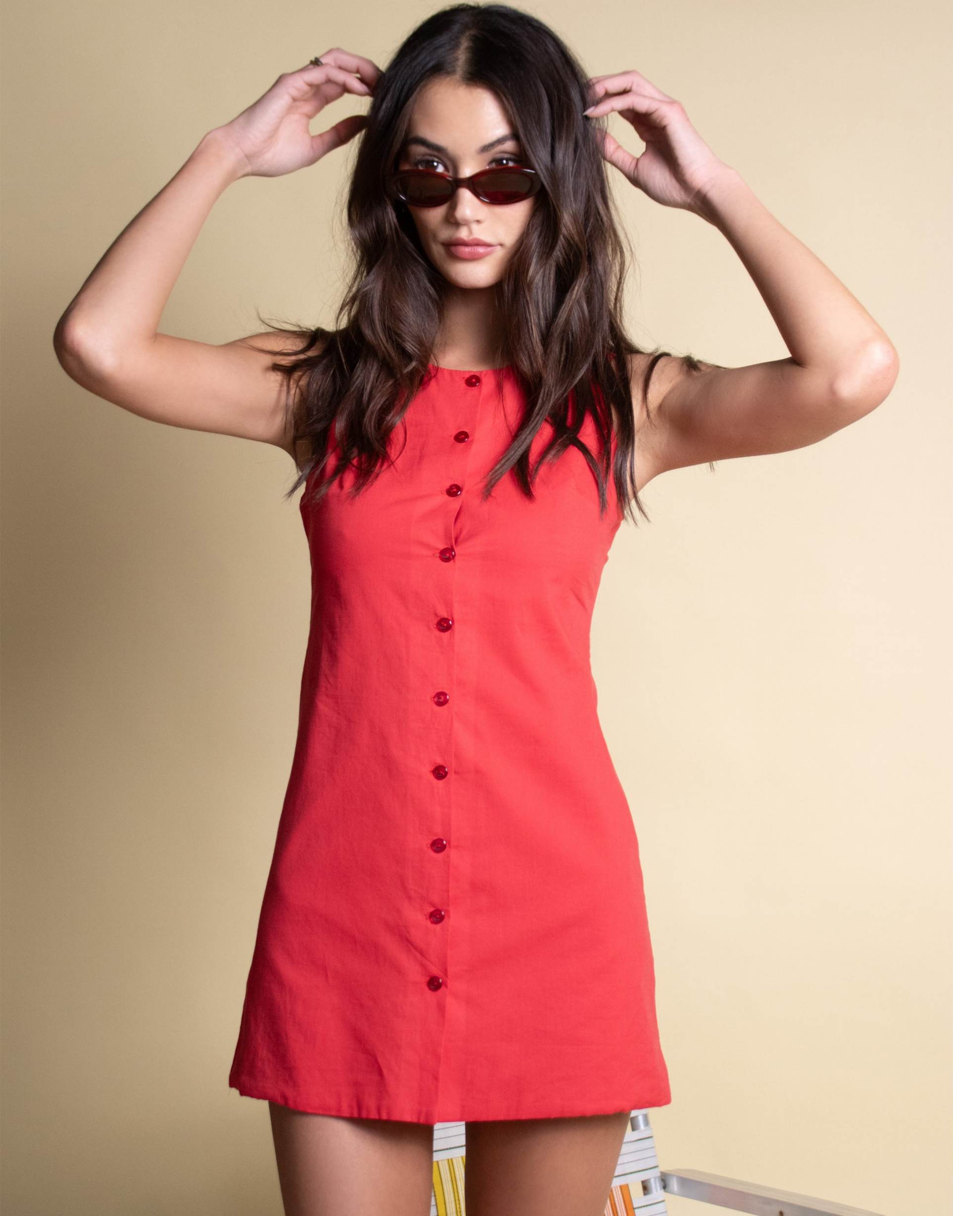 montce cherry button down tank dress