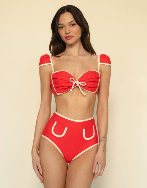 MONTCE Cherry cream binded cabana bow bikini top - view 1