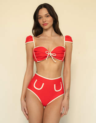 Montce Cherry Cream Binded Polly Bikini Bottoms-red