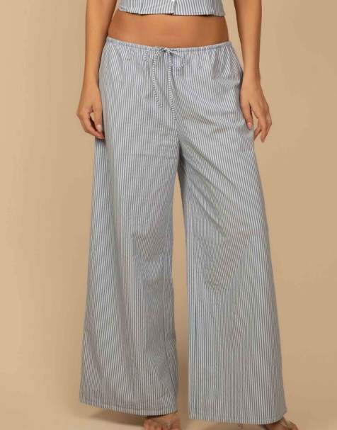 MONTCE drawstring wide-leg pants in classic blue stripe - view 1