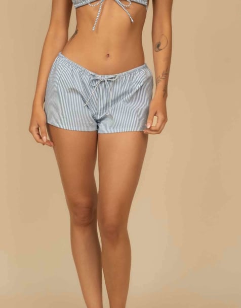 MONTCE low-rise drawstring shorts in classic blue stripe - view 1