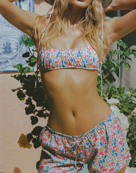 MONTCE low-rise drawstring shorts in florencia floral - view 1