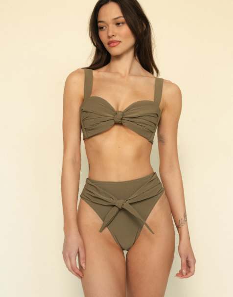 MONTCE paula tie-up bikini bottoms in khaki green - view 1