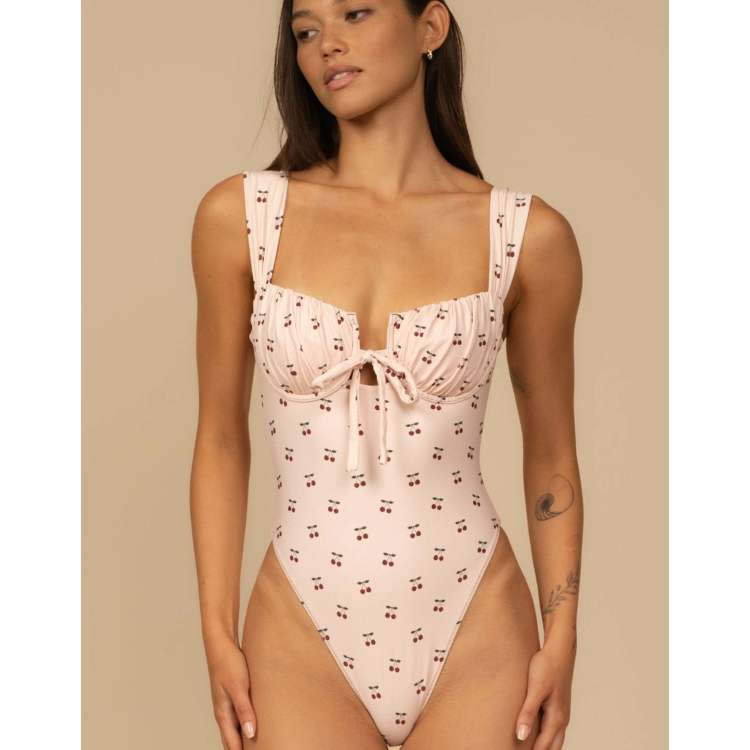 ワンピース Draped Cherry Pattern Mini One-Piece Draped Cherry Pattern Mini One-Piece