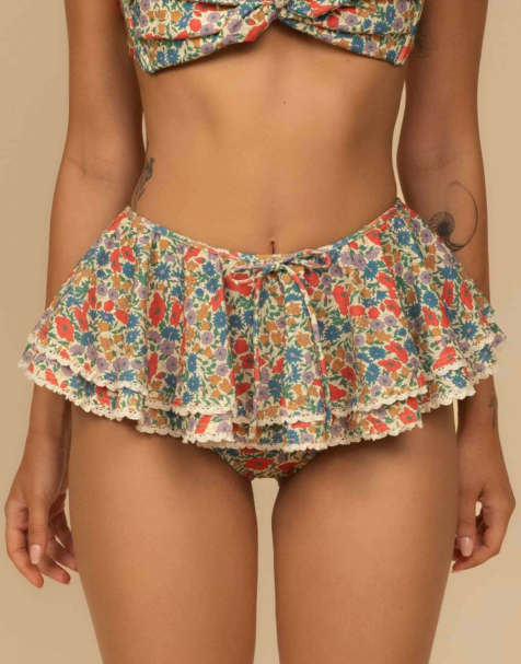 MONTCE Florencia floral ruffle hot short w/trim in florencia floral