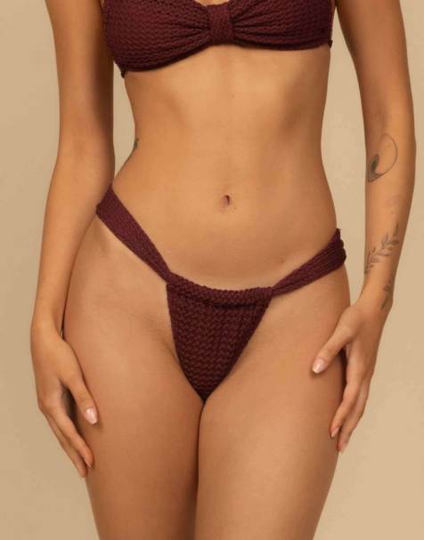 MONTCE sandra bikini bottom in maroon crochet - view 1