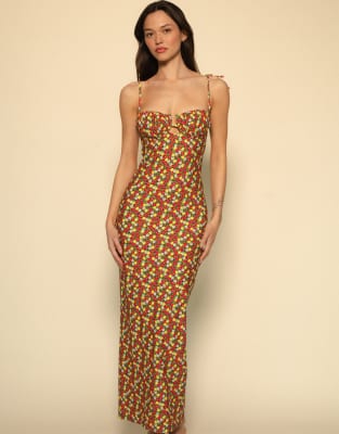 Montce Sienna Floral Petal Long Slip Dress-multi