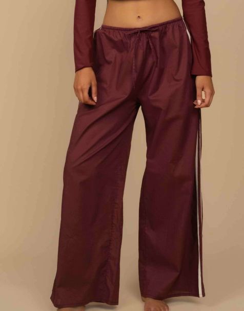MONTCE sporty drawstring wide-leg pants in maroon - view 1