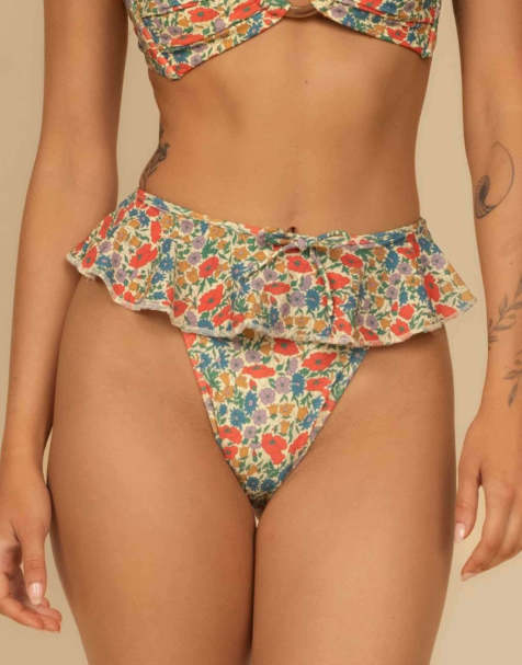 MONTCE Florencia floral tamarindo ruffle bikini bottom in florencia floral