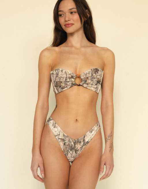 MONTCE tori tie back bandeau bikini top in camo