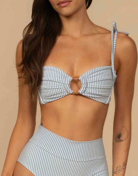 MONTCE tori ties bandeau bikini top in classic blue stripe - view 1