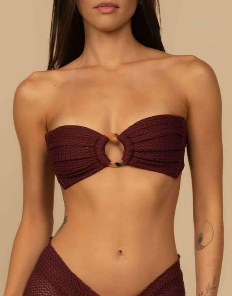 MONTCE tori ties bandeau bikini top in maroon crochet - view 1