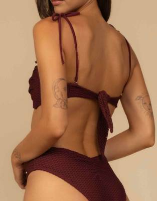 Montce Tori Ties Bandeau Bikini Top In Red