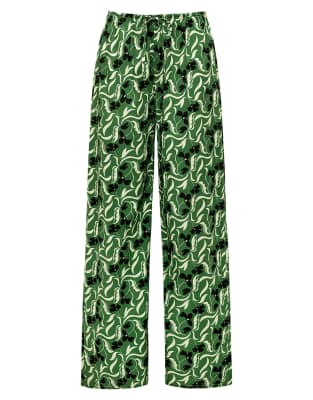 Montce Veronica Floral Drawstring Wide Leg Pants-multi In Green