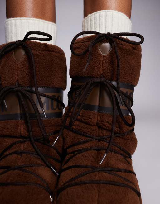 Moon Boot - botas Icon altas de forro polar en marrón, 4 de 4