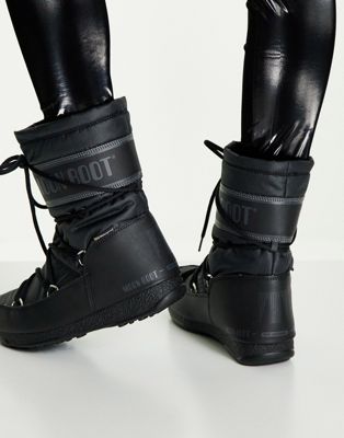 Femme Moon Boot - Bottes de neige imperméables en nylon d'épaisseur moyenne - Noir