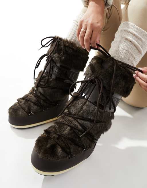 Moon Boot Bottines de neige en fausse fourrure Marron