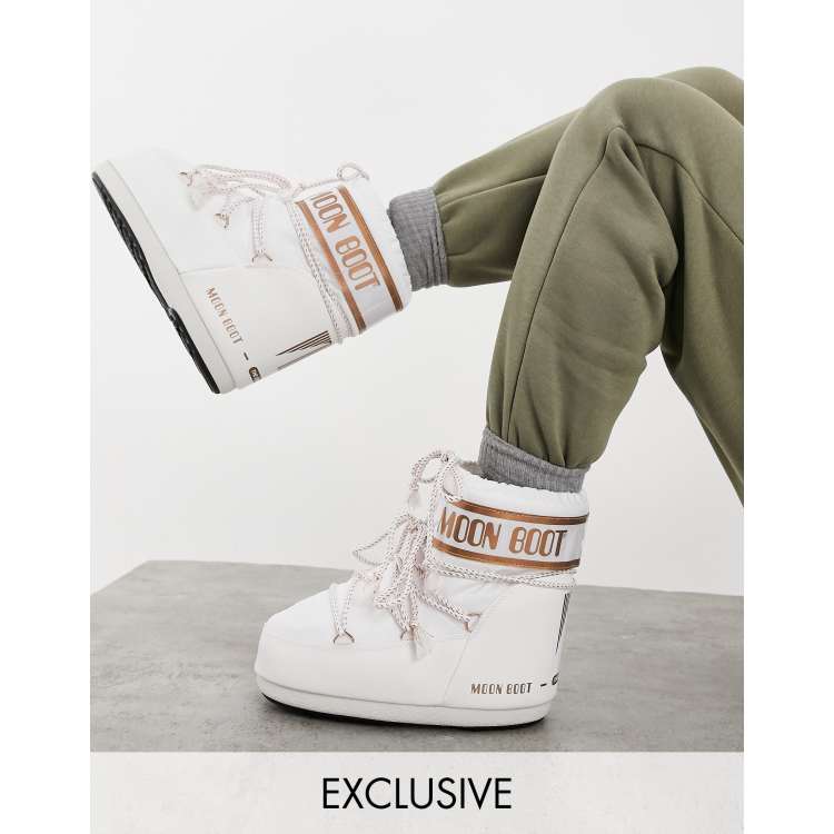 Moon Boot Exclusivit ASOS Bottes de neige basses classiques Blanc et rose dor