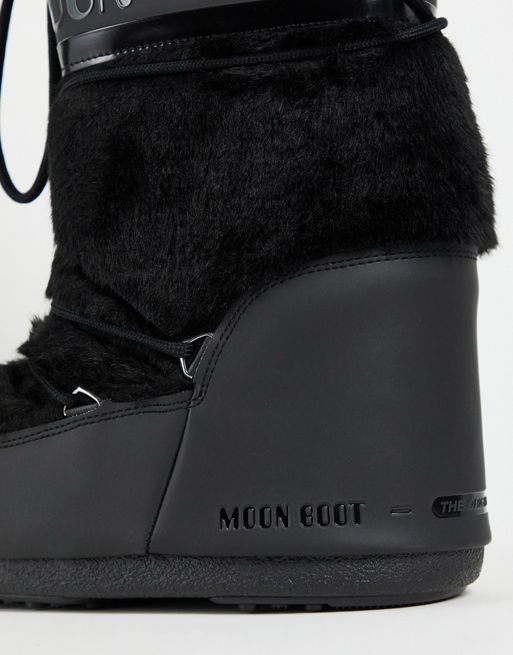 Moon Boot Black Faux Fur Classic, Footwear