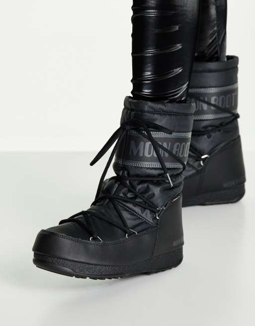 Kort leven grijs servet Moon Boot - Halfhoge waterdichte snowboots van zwart nylon | ASOS