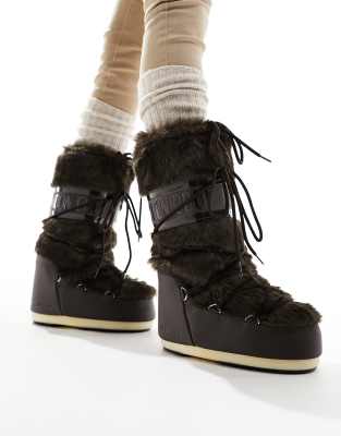 Moon Boot high ankle snow boots in brown faux fur