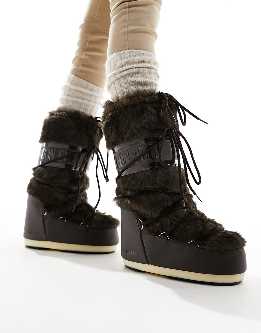 Moon Boot high ankle snow boots in brown faux fur