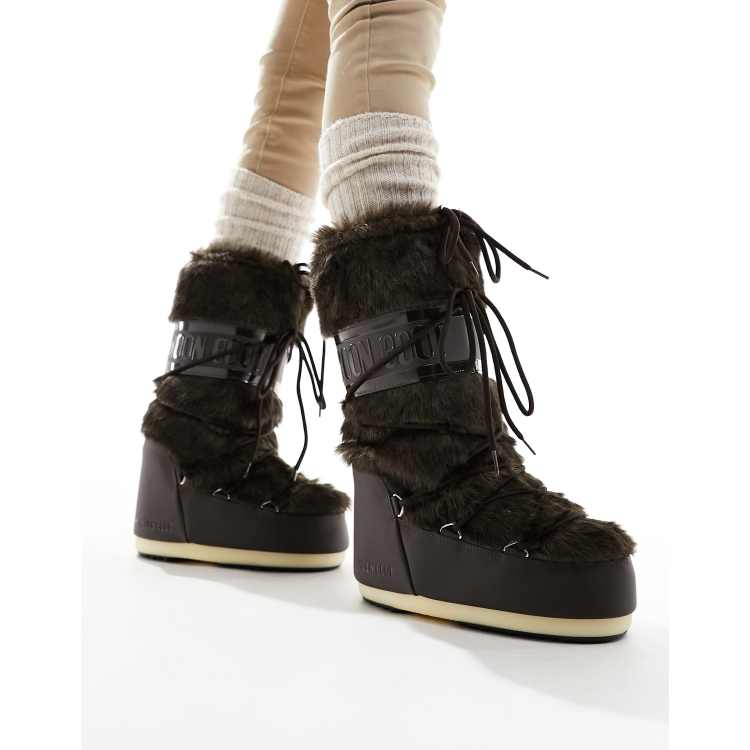 Moon Boot high ankle snow boots in brown faux fur