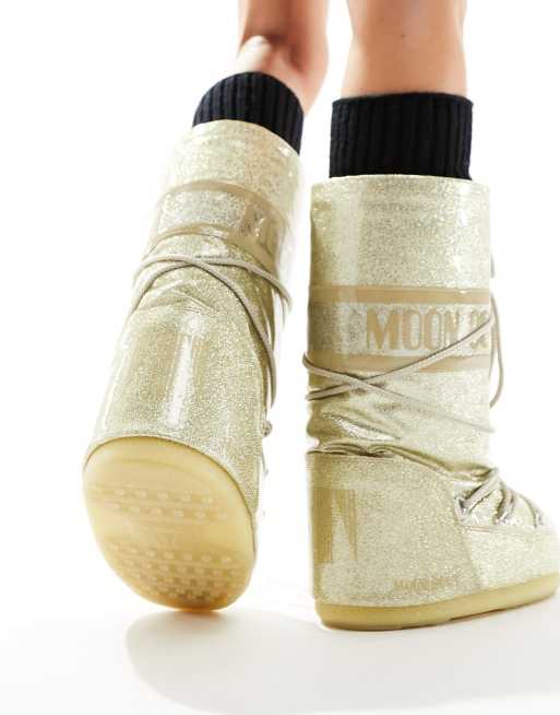 Moon boots 2024 gold glitter