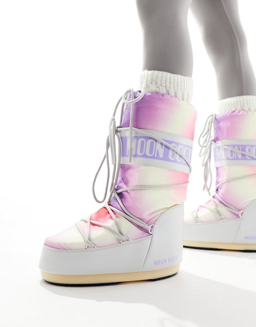 Moon Boot high ankle snow boots in pastel tie dye-Multi