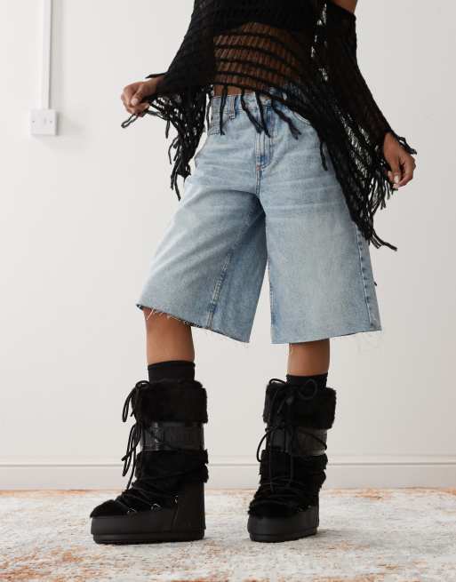 Moon Boot Icon high faux fur boots in black | ASOS