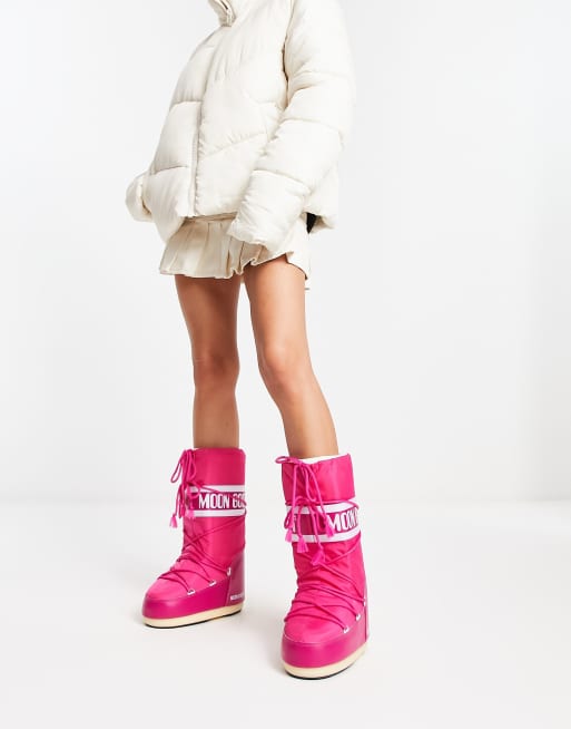 Moon Boot Icon Kniehohe wasserfeste Stiefel aus Nylon in Pink