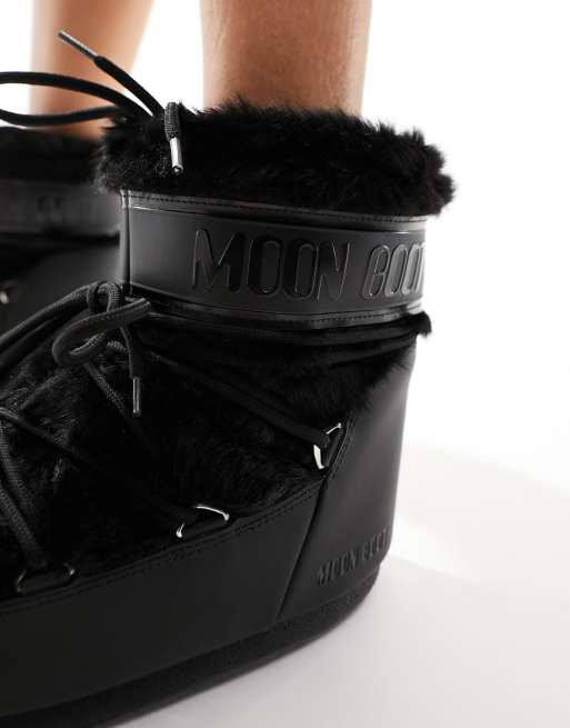 Moon Boot Icon Low boots in black faux fur | ASOS