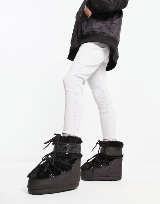 Moon Boot Icon water repellent faux fur low boots in black