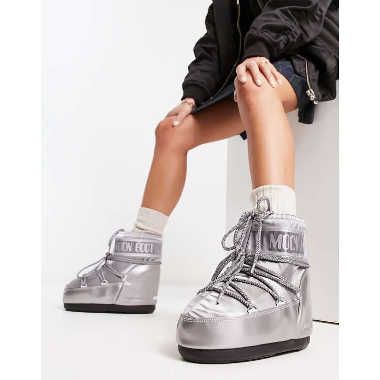 【Moon Boot】 (W) Icon Low Nylon Boots Silver Satin Moon Boot - Silver Icon Low Satin Snow Boots | Childrensalon