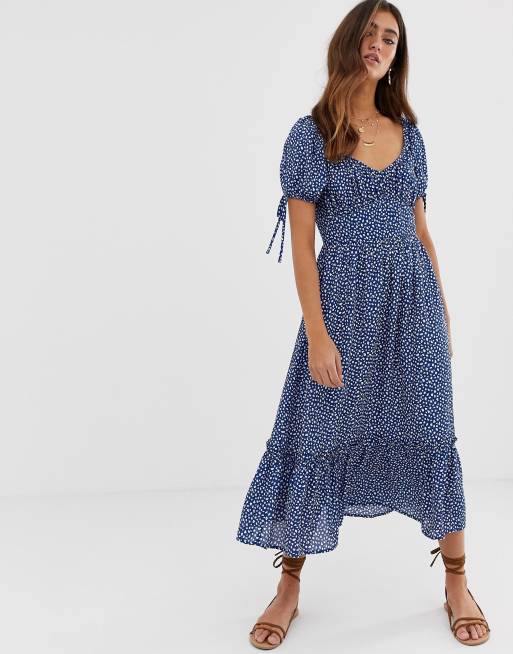 Moon River balloon sleeve flounce-hem midi dress | ASOS