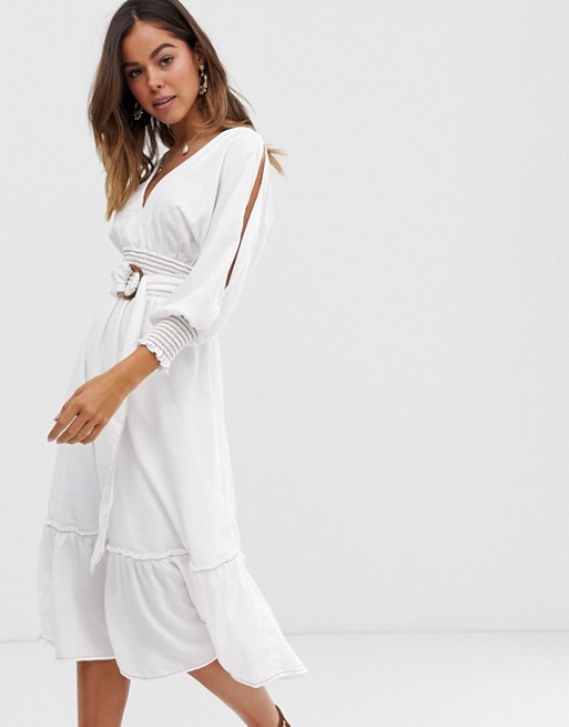 Moon River belted midi dress