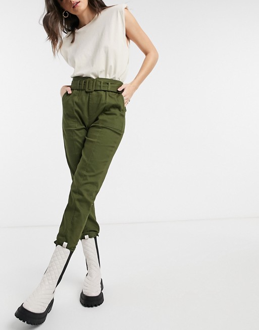 Moon River belted trousers in olive green