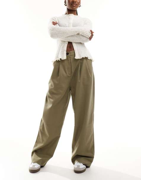 Moon River double belt loop detail pleated tailored pants in olive - view 1