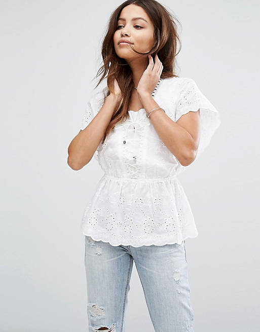 Moon River Embroidered Drawstring Top