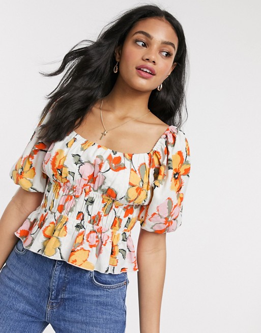 Moon River floral crop top in red multi
