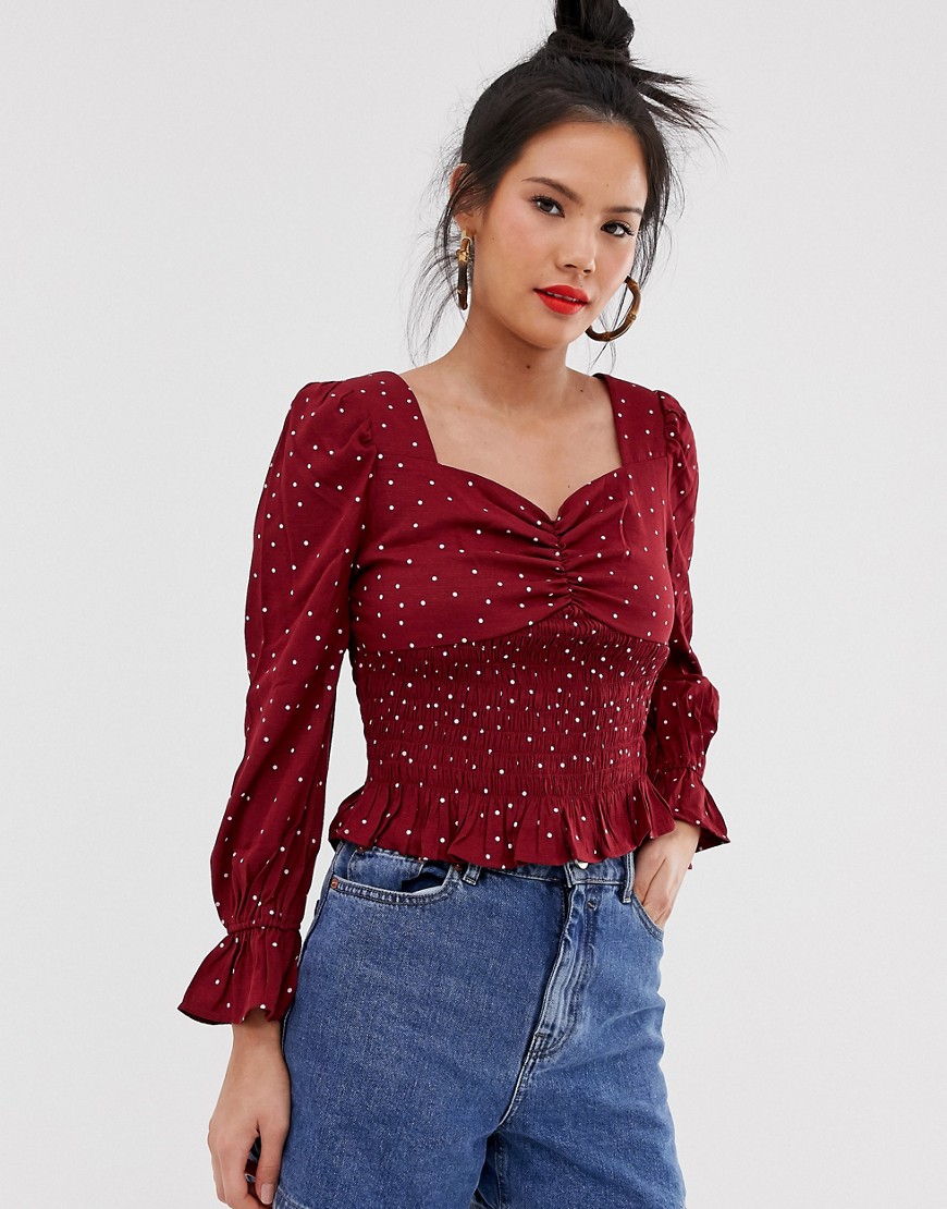 Moon River - Gerimpelde blouse met stippen-Rood