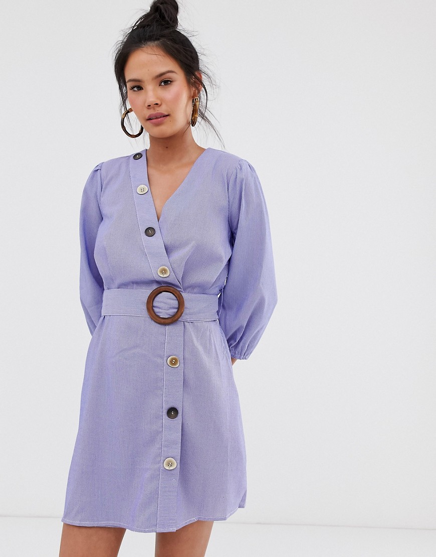 Moon River - Gestreepte jurk met knoopdetail in multikleur-Blauw