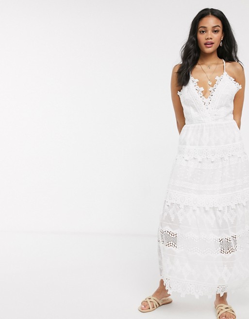 Moon River lace midi dress in white