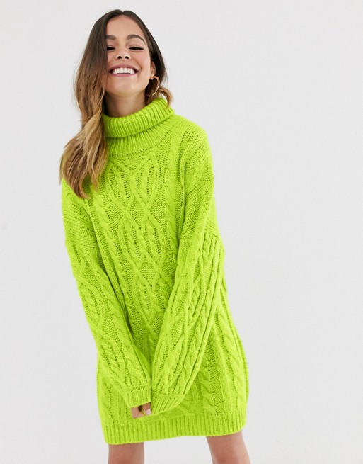 Moon River lime cable knit jumper dress