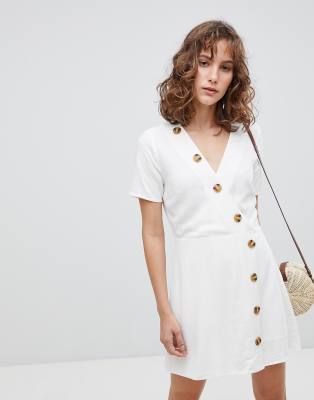 button front linen dress