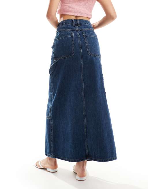 Moon River – Midirock aus Denim in Mittelblau mit Schlitz vorn, 4 von 5