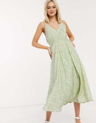 green patterned midi dress