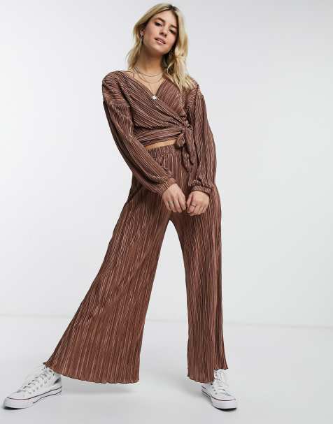 Moon River plisse co-ord trouser in pink - view 1